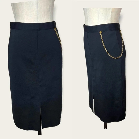 Givenchy Cady Chain Detail Pencil Skirt Black Gold Size Medium‎ - Picture 1 of 12